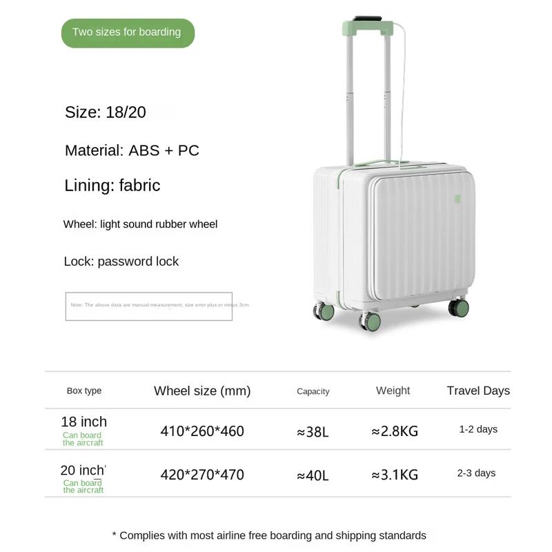Valise de cabine 18/20 pouces à ouverture latérale, multifonctionnelle, portable, pour hommes et fem