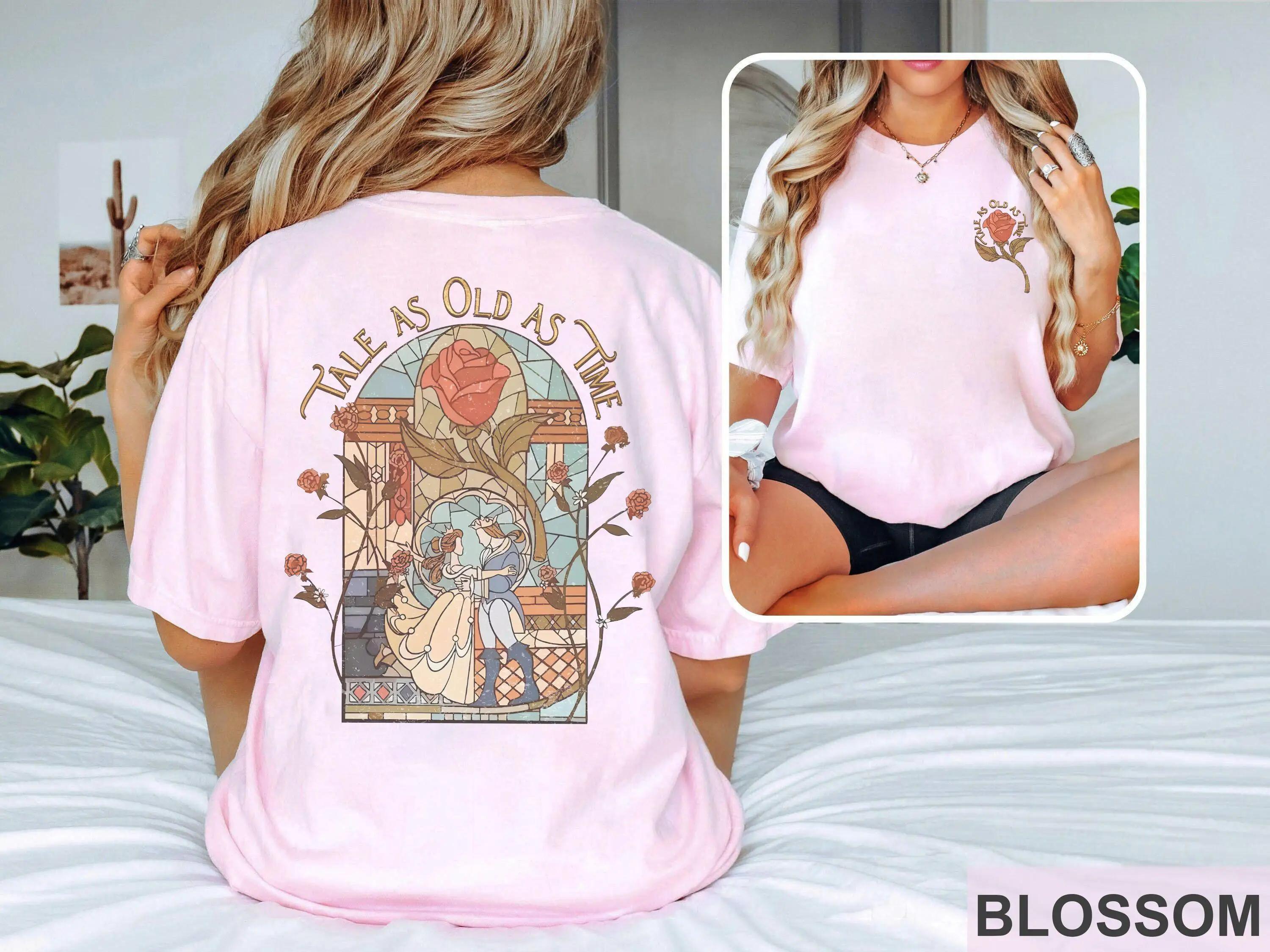 T-Shirt rétro Disney la Belle et la Bête pour femmes, Vintage, en coton, manches courtes, unisexe, S