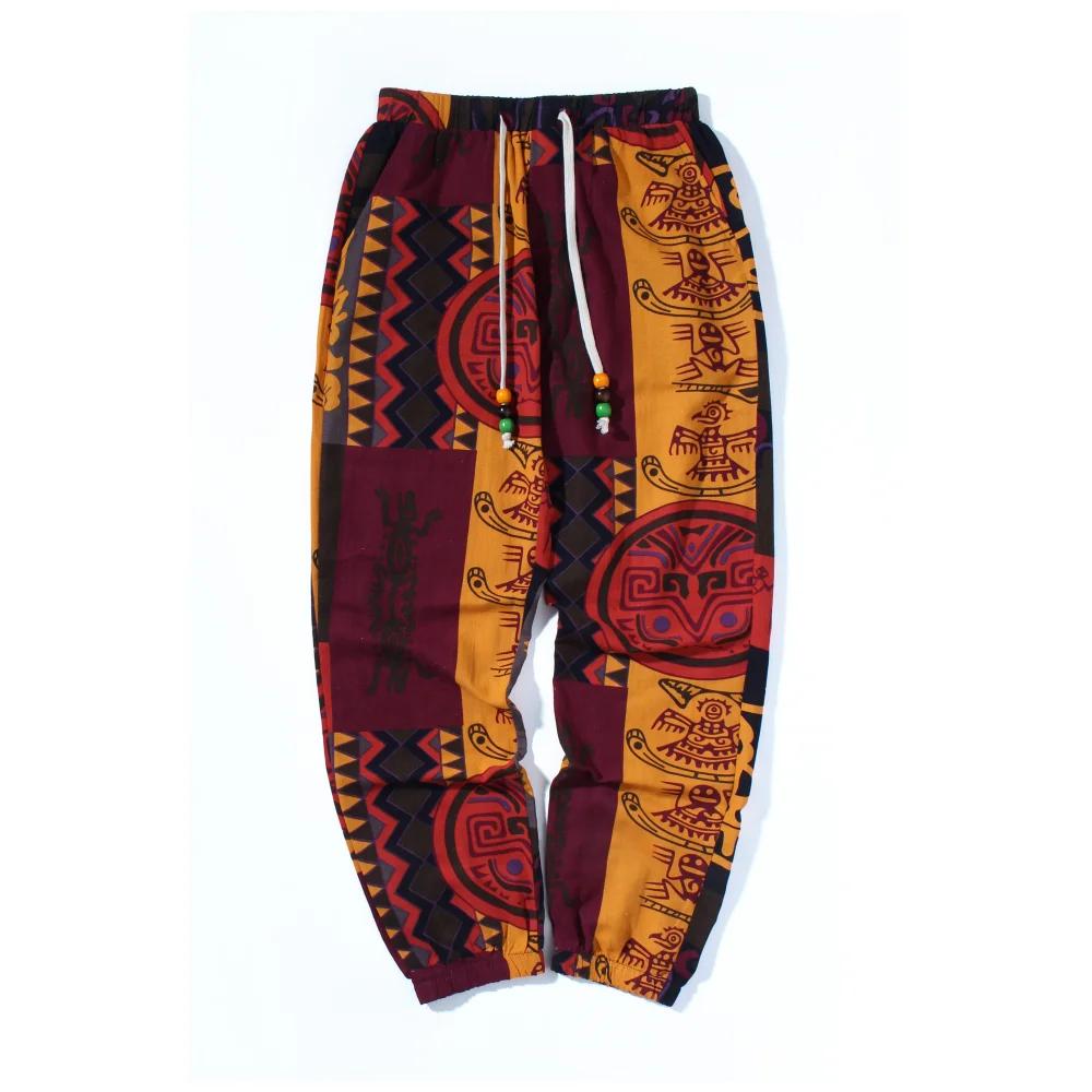 Pantalon léger en mélange de coton et de lin pour hommes, décontracté, avec cordon de serrage, impri