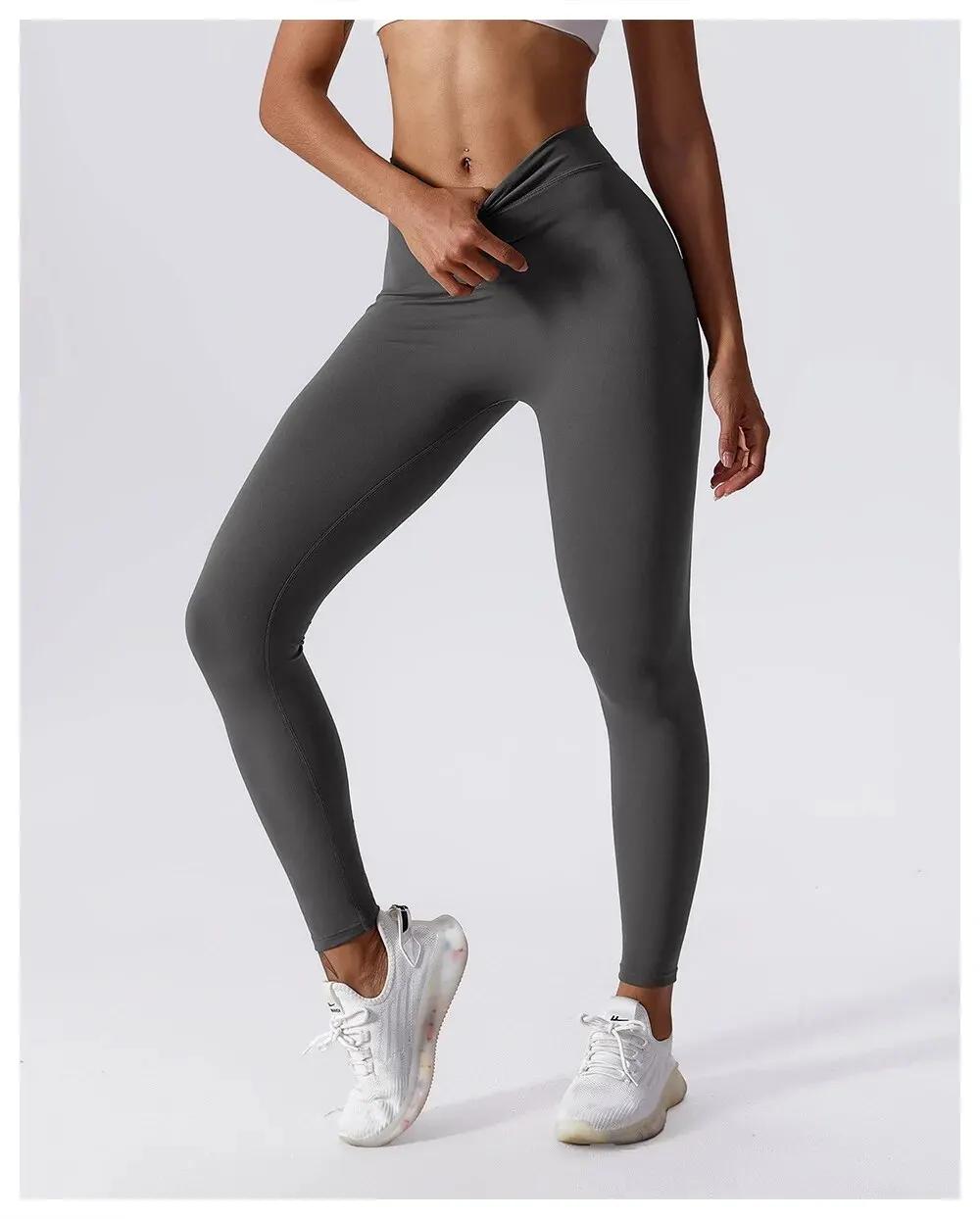 Pantalon Yoga Fitness Taille en V - Lifting Hanches Pêche Miel Collants Sport