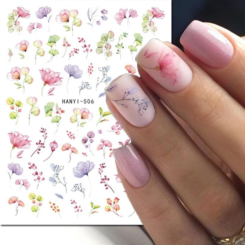 Autocollants 3d pour Nail Art, fleurs aquarelle, violet, vert, rose, feuilles, fruits, curseur adhés