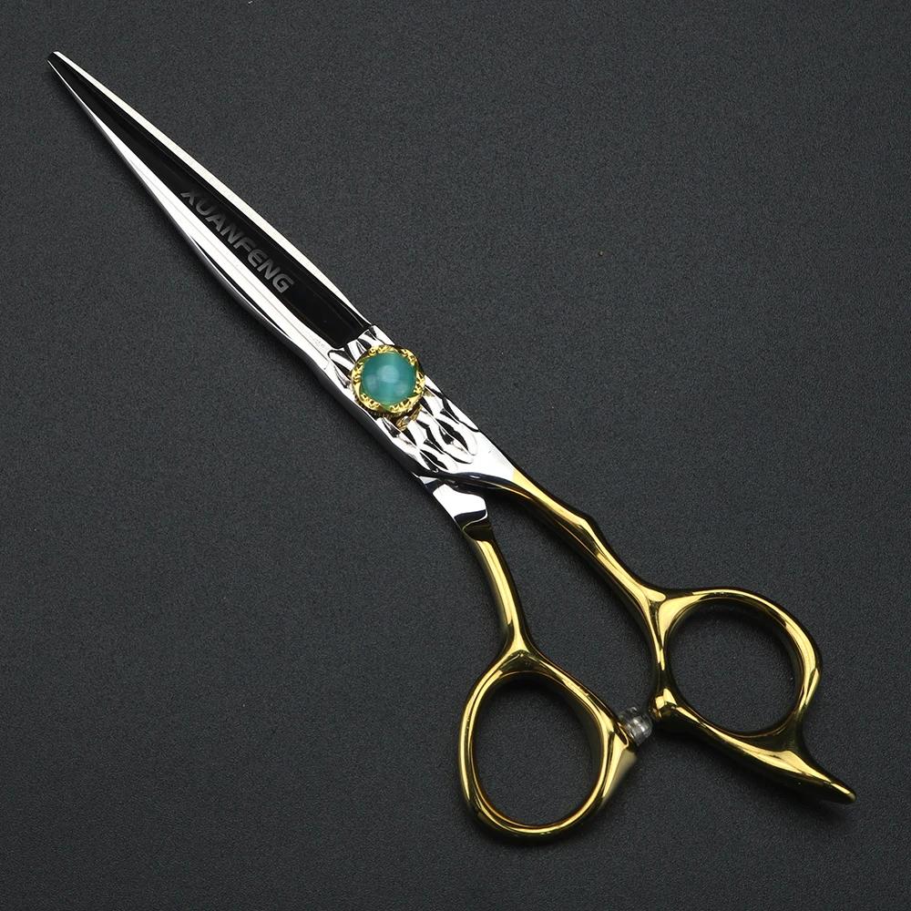 XUANTENG – ciseaux à cheveux dorés de 6 pouces, ciseaux de coupe à vis en agate verte et ensemble de