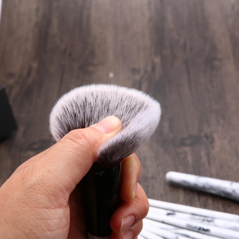 Yaqi-Ensemble de pinceaux de maquillage, cheveux synthétiques, manche en résine marbrée, étui en PU 