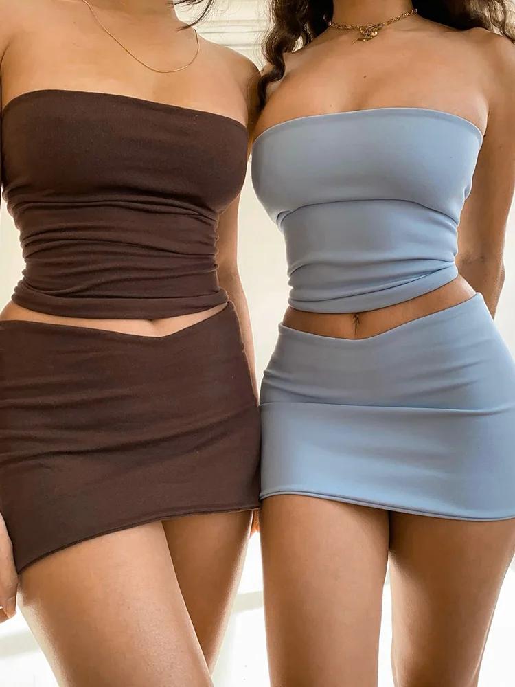 Dulzura femmes 2025 printemps bustiers Mini jupes Club de fête deux pièces ensembles assortis tenues