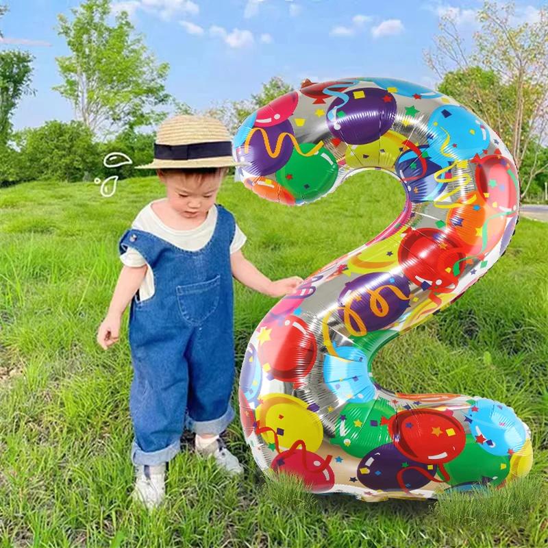 Grands ballons numériques colorés en aluminium pour enfants et adultes, décoration de fête d'anniver