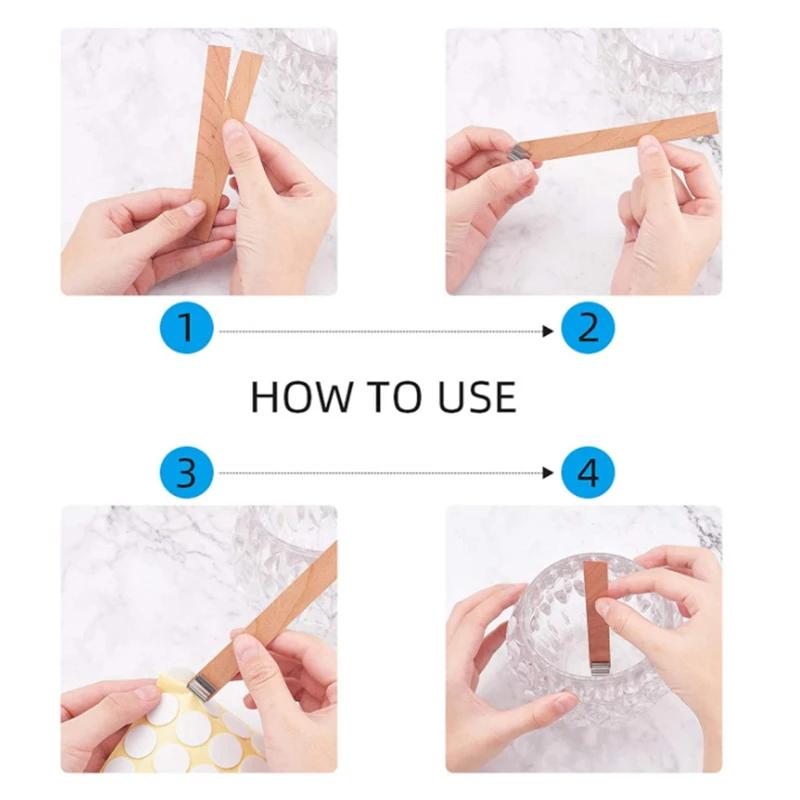 Ensemble de mèches de bougie en bois sans fumée avec base à clip, pot de paraffine bricolage, fourni