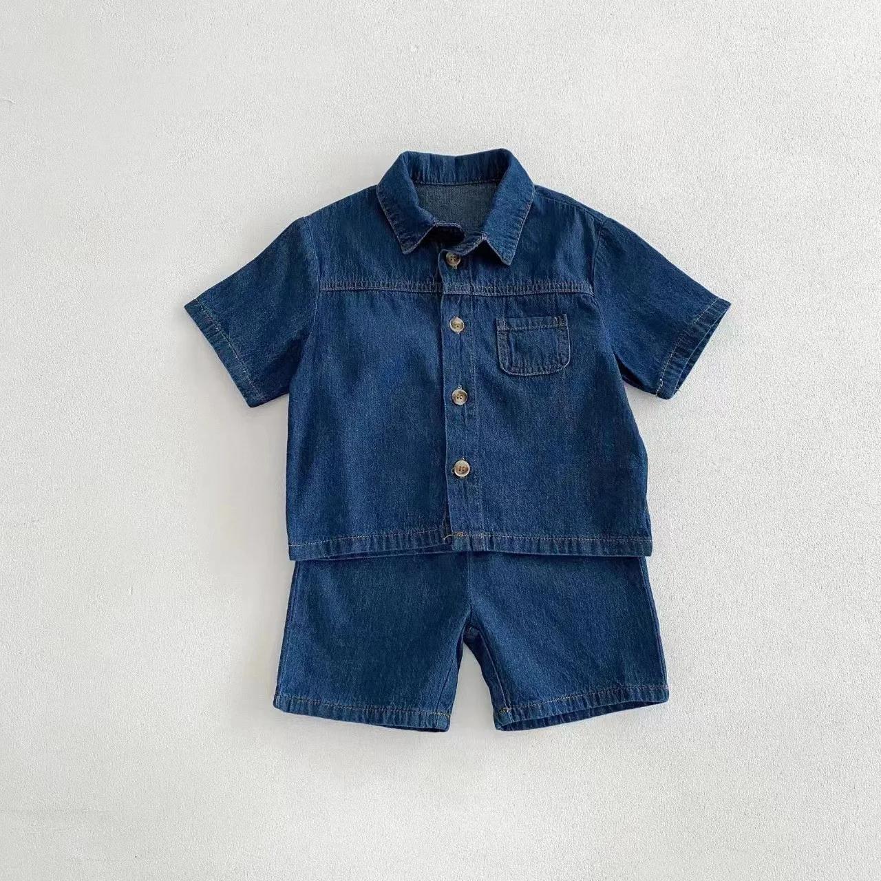TZ2456 Ensemble de vêtements en jean pour enfants de style coréen, pantalon en jean à manches courte