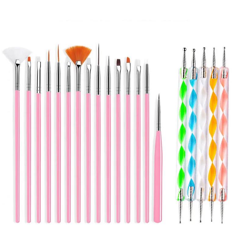 Ensemble de pinceaux pour Nail Art, 20/15 pièces, poudre liquide de manucure, sculpture, vernis Gel 