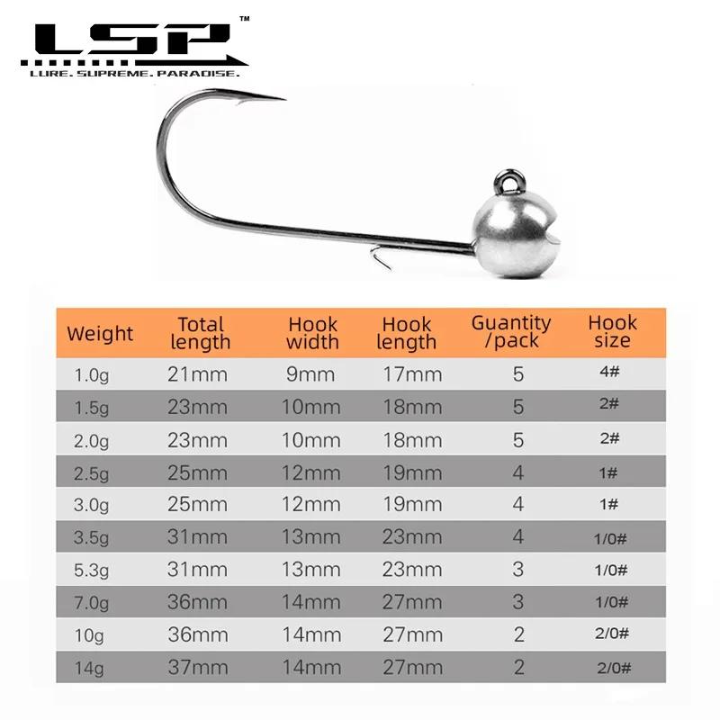 LSP jig head crochet de pêche 1g 1.5g 2g 2.5g 3g 3.5g 5.3g 7g 10g 14g hameçon barbelé matériel de pê