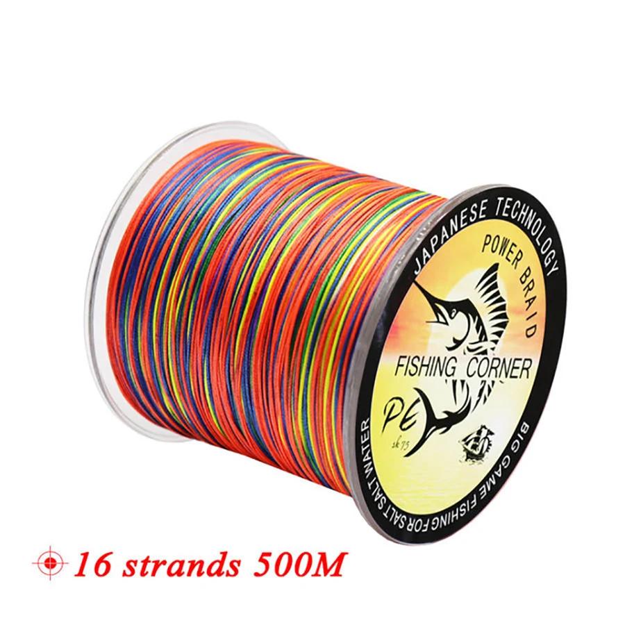 Ligne de pêche colorée tressée en PE, 16 brins, 300m, 500m, 1000m, 1500m, accessoire durable