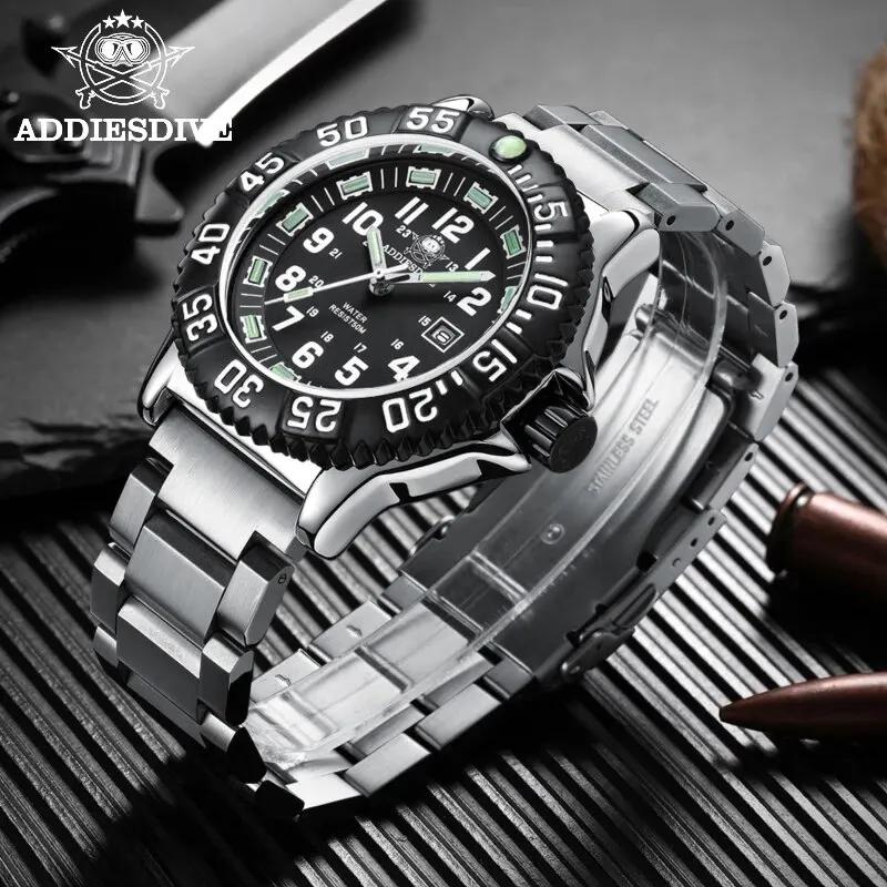 Addies Dive-Montre à quartz décontractée pour homme, affichage du calendrier, étanche 50m, tube, cad