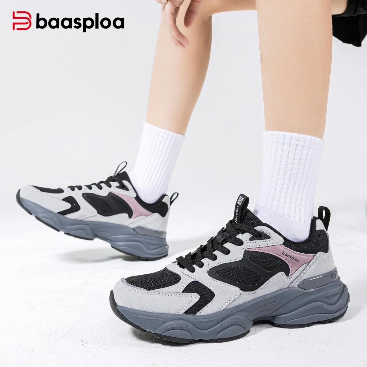 Baasploa – baskets de marche pour femmes, chaussures décontractées en maille confortables, en cuir d