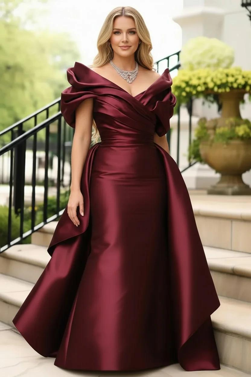 Robe de soirée en Satin pour femmes, épaules dénudées, manches bouffantes, grande taille, couleur un