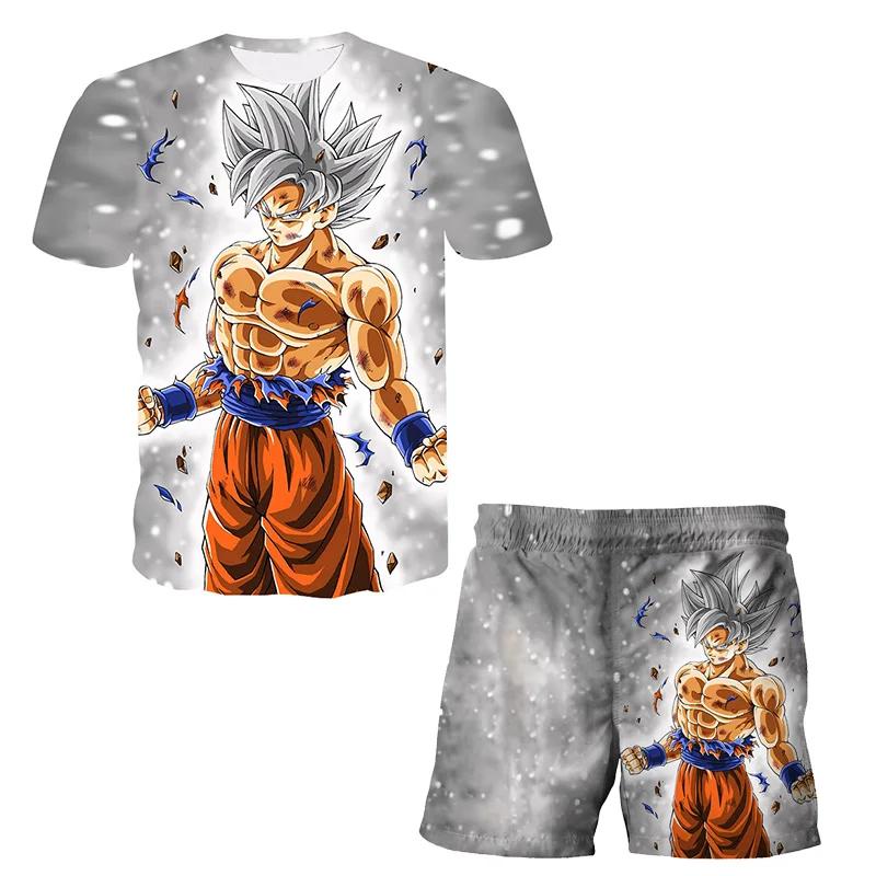T-shirt Dragon Ball Z de dessin animé japonais pour enfants, ensemble deux pièces, T-shirt + short, 