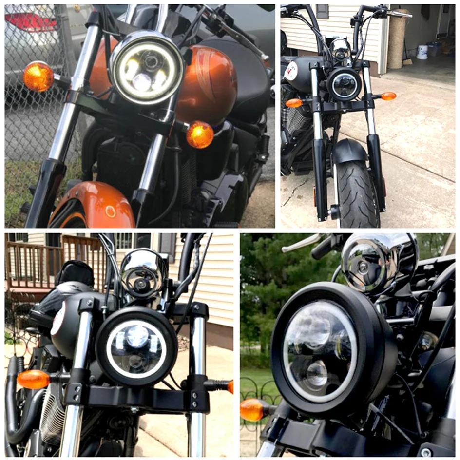 Phare 5.75 pouces noir Halo Angel Eyes LED pour Harley Sportster 1200 883 Street Softail Dyna 5-3/4 