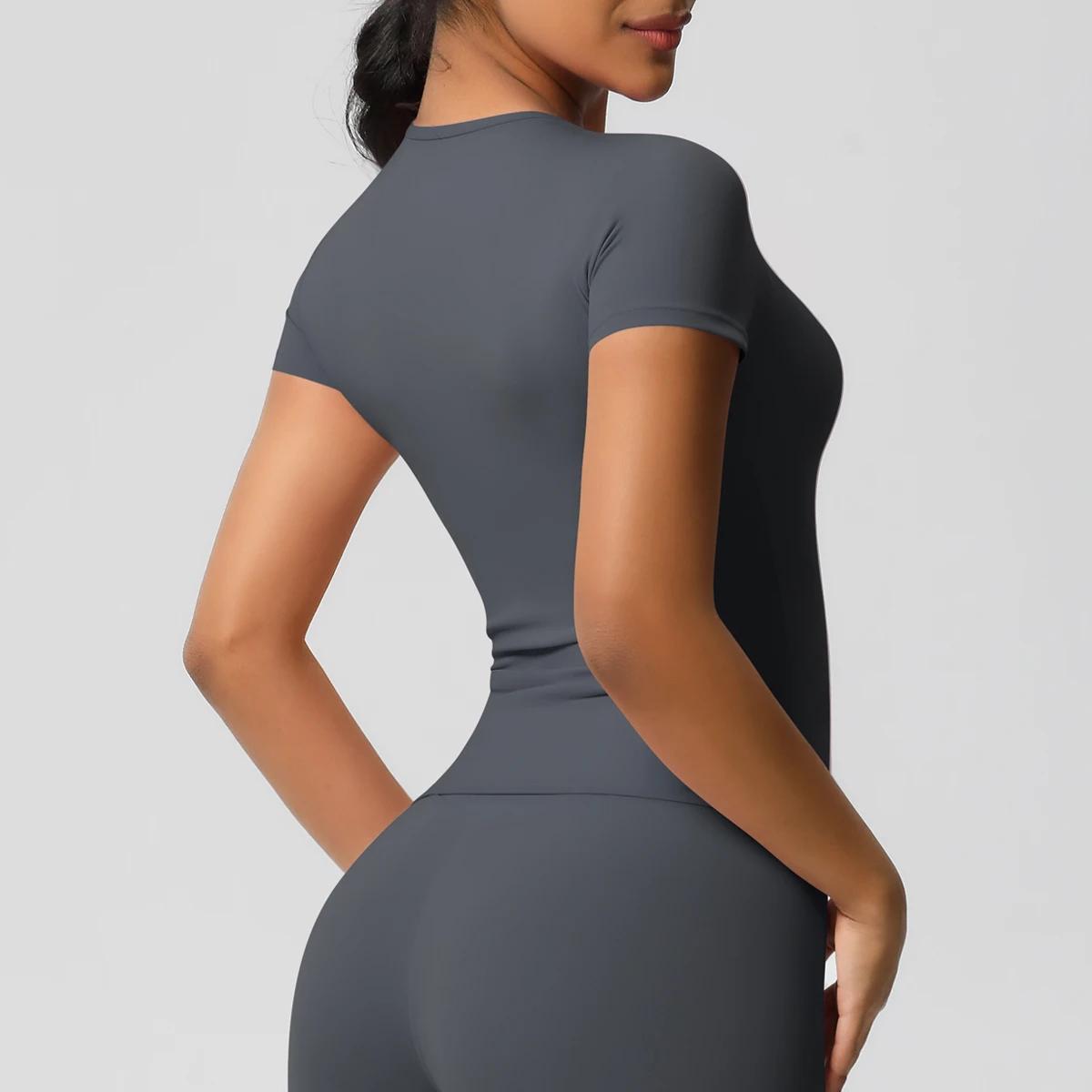 Haut de sport femme coupe sèche respirant - T-shirt fitness élastique gymnase vêtements entraînement extérieur décontracté