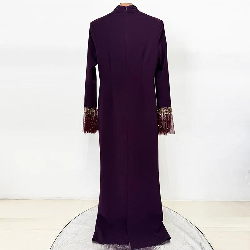 Nouvelle Collection 2026 – Robe Longue de Créateur pour Femme avec Col à Revers, Maille Patchwork, D