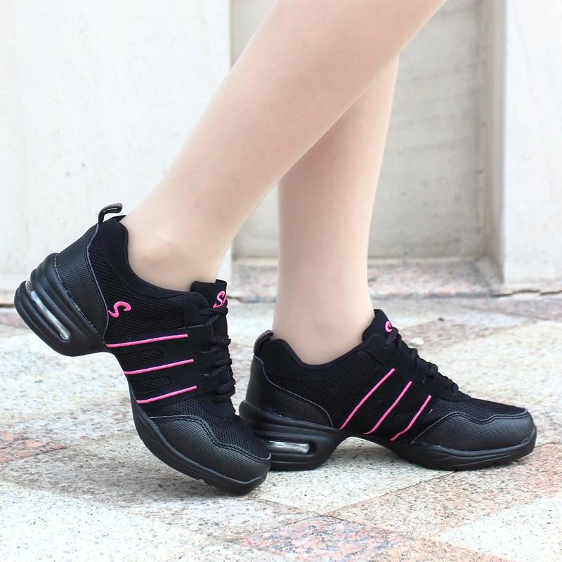 Chaussures de danse modernes pour filles, baskets de Jazz en maille tricotée à coussin d'air élastiq