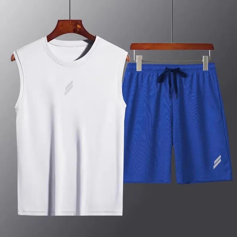 Combinaison de sport en maille pour hommes, gilet à séchage rapide + objectifs pour hommes, ensemble