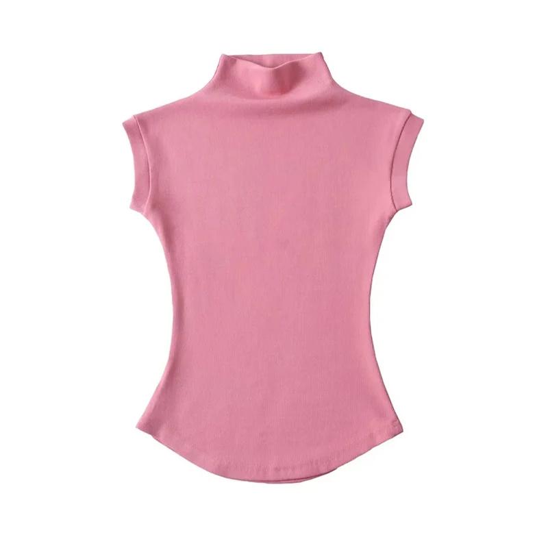 Femmes été Sexy col roulé sans manches T-Shirts hauts solide coupe ajustée pulls t-shirts décontract