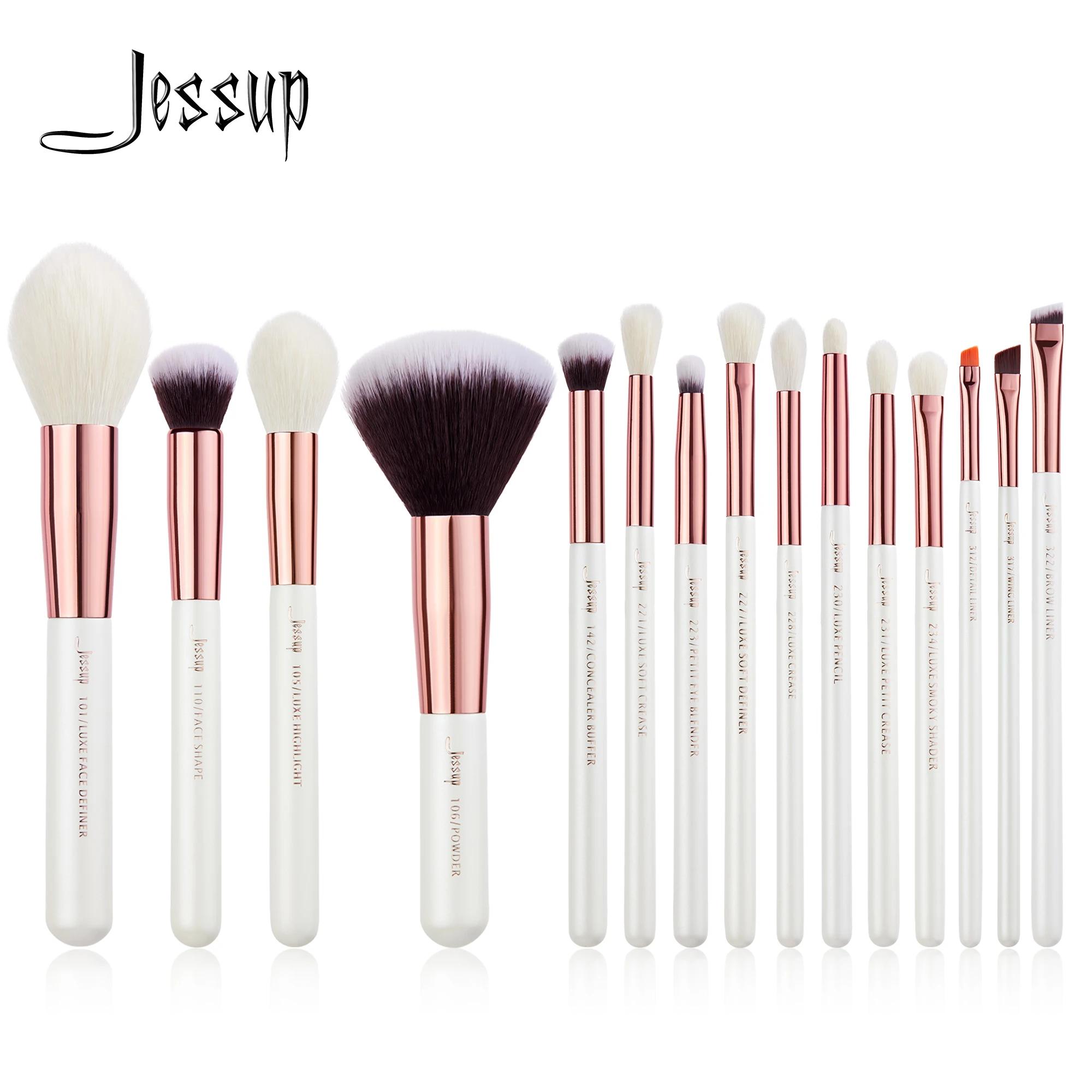 Jessup – ensemble de pinceaux de maquillage professionnels, 15 pièces, brosse de maquillage naturel-