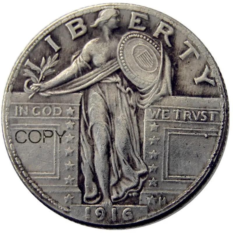 Pièce de monnaie plaquée argent du quart de liberté debout des États-Unis 1916-1924