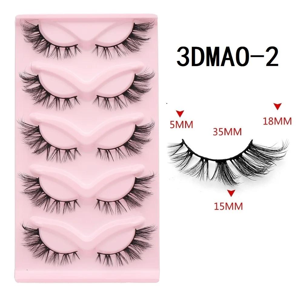 GROINNEYA cils oeil de chat 3D faux cils naturels moelleux doux croix 5 paires Manga cils vaporeux E