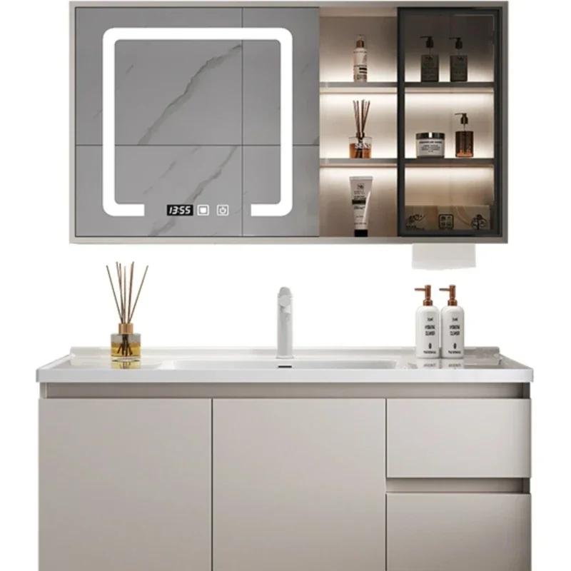 Armoire de salle de bain en céramique intégrée intelligente, style nordique, lavabo, meuble de salle