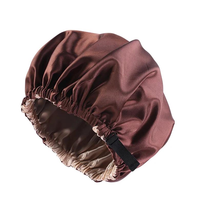 Bonnet en Satin pour dormir, Bonnet en soie réglable pour cheveux bouclés, Double couche, grand bonn