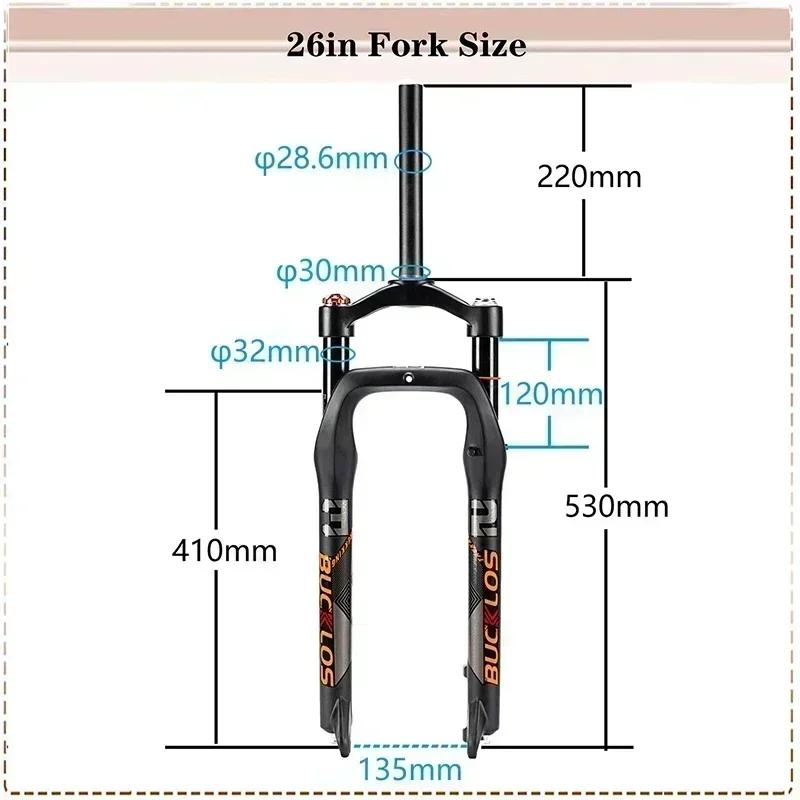 BUCKKub26X4.0-Fourche de vélo à suspension pneumatique, Fat Bike Travel, verrouillage manuel, fourch