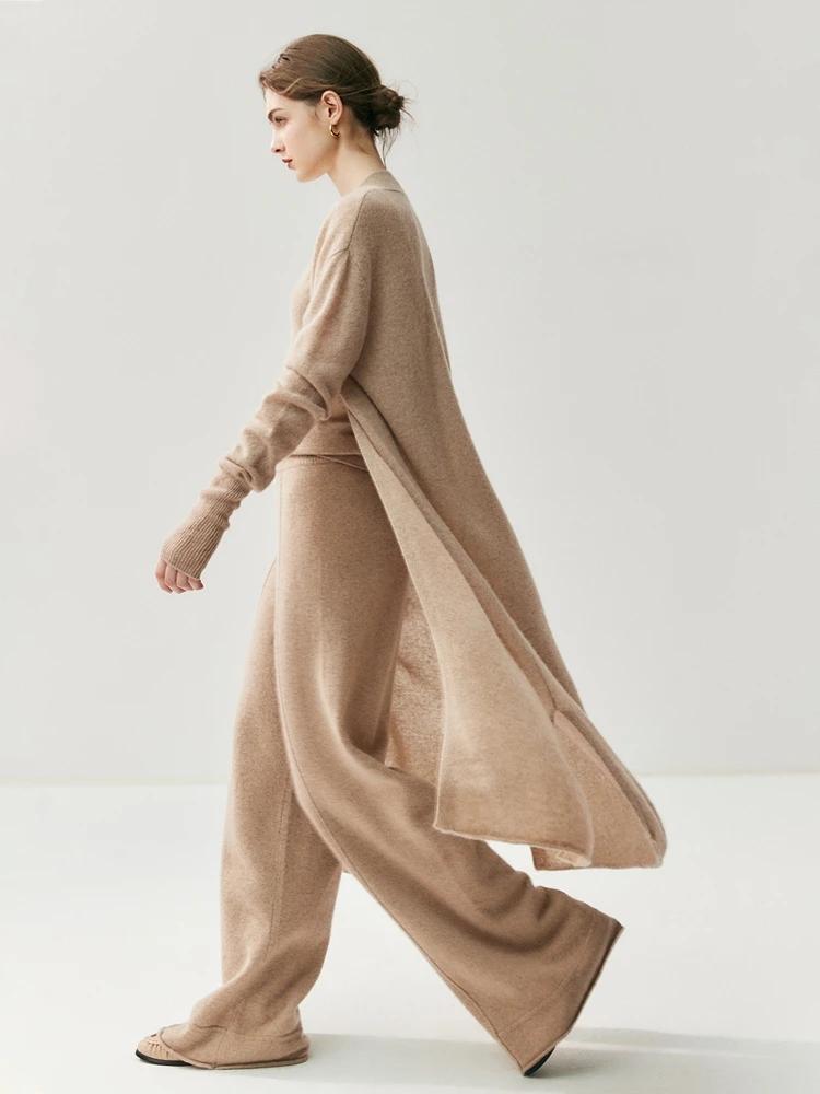 CHICUU femmes Long Cardigan pull 100% cachemire tricots point ouvert décontracté Simple Long Cardiga