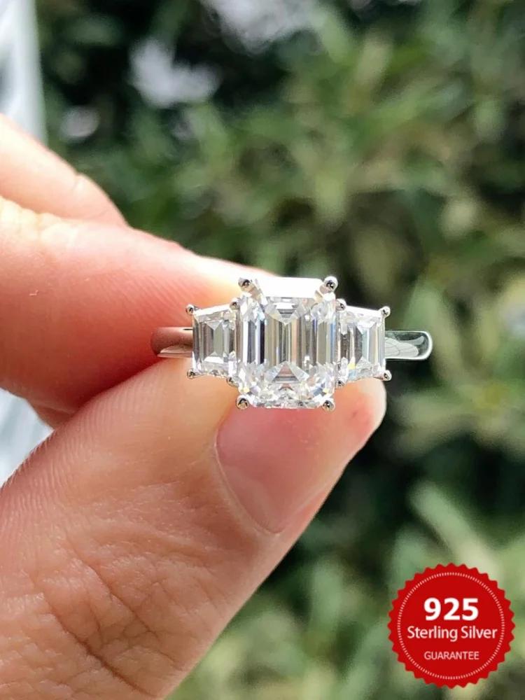 Bague en argent Sterling 925 pour femmes, magnifique bague rectangulaire brillante en Zircon, fiança