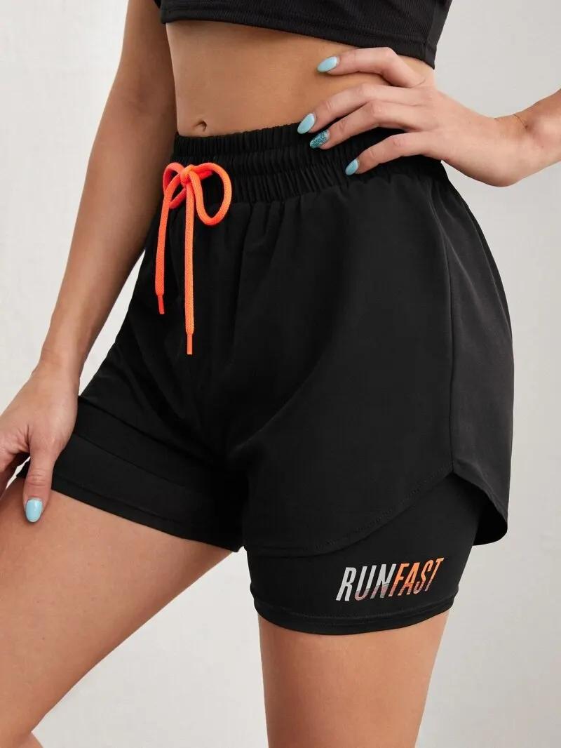 Short de Yoga taille haute pour femmes, avec contrôle de proximité élastique, short de course, faux 