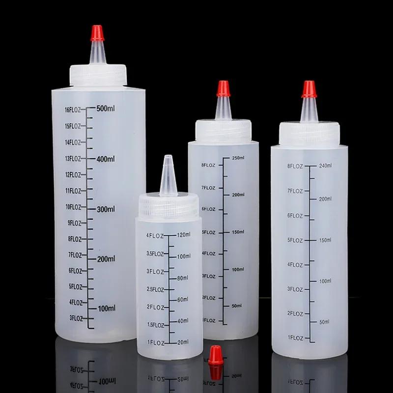 Bouteille à presser en plastique avec échelle à nez aiguille de 120/250/450ml, bouteille à presser a