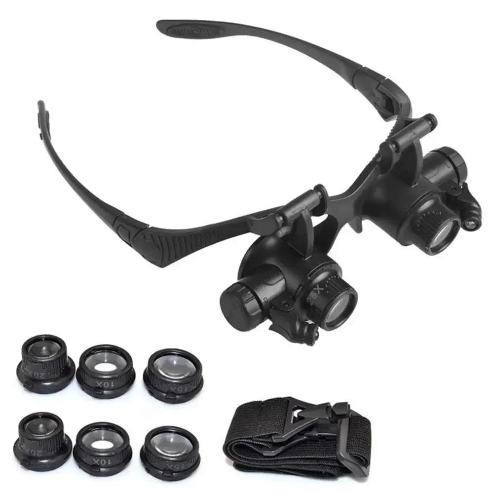 Nouveau bandeau lumière LED lunettes Loupe 10X 15X 20X 25X Double lentille de Loupe pour horloger bi