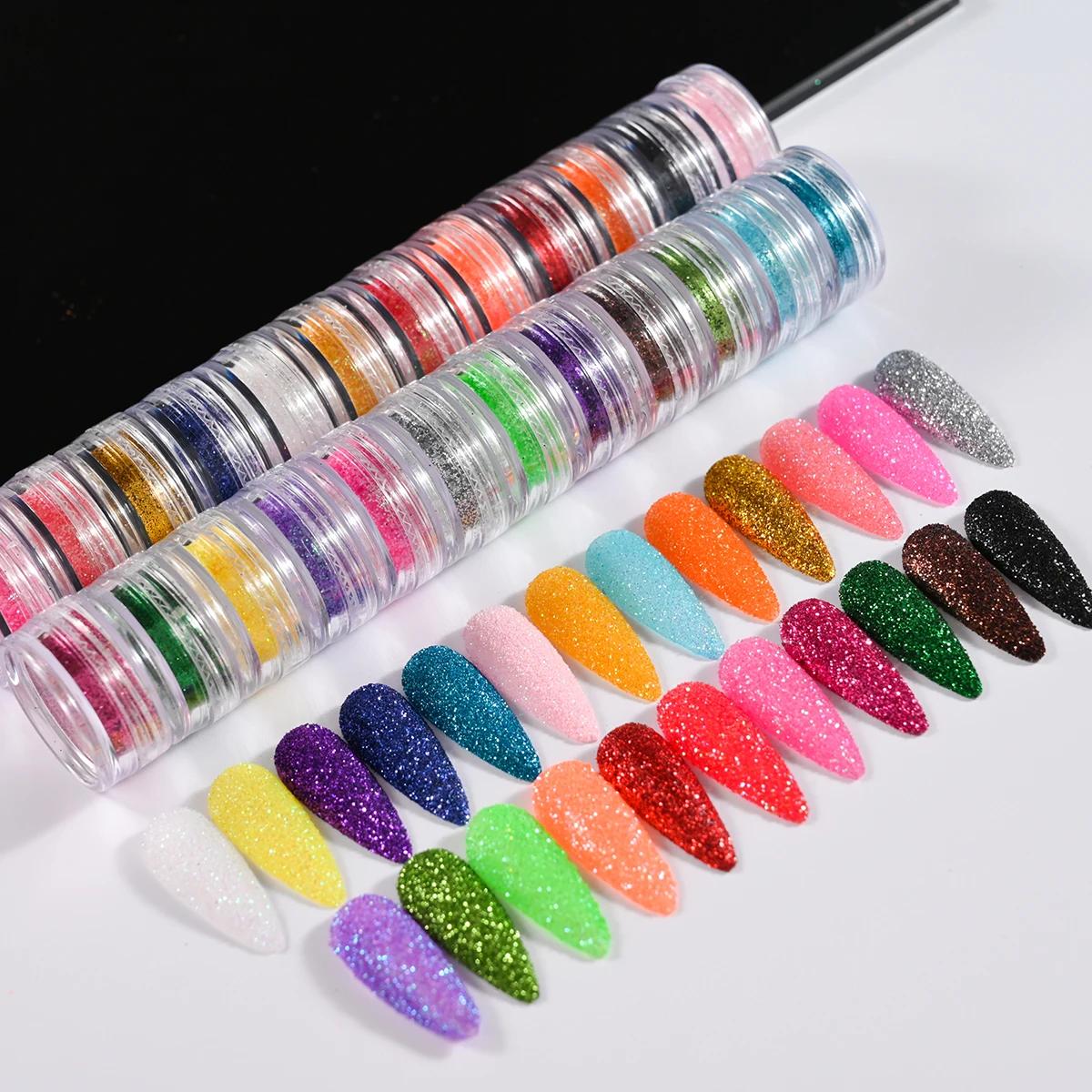 24 pièces/ensemble brillant holographique sucre fin poudre à ongles diamant Chrome Pigment poussière