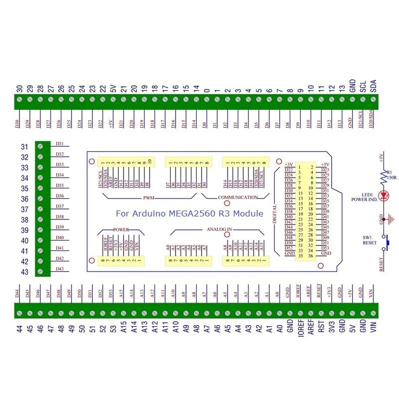 Pour Arduino MEGA2560 R3 Atmega2560 Dev Baord Module adaptateur de bornier à vis monté sur Rail DIN