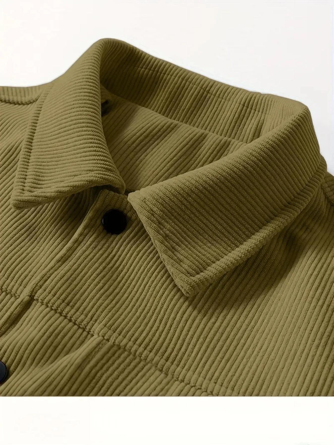 Veste en velours côtelé pour homme, col rabattu, boutons, poche poitrine, style décontracté vintage 
