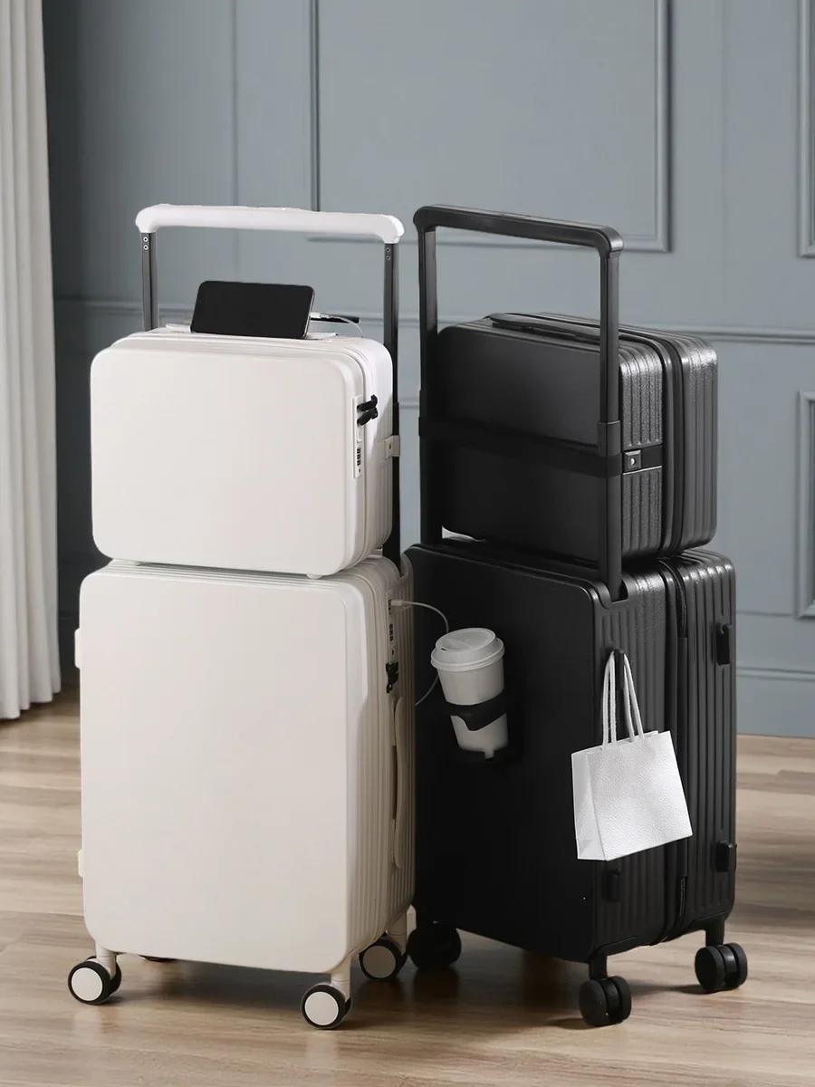 Ensemble de bagages 20+14"24+14" avec USB et porte-gobelet TSA Lock 360 °   Roues crochet de pied su