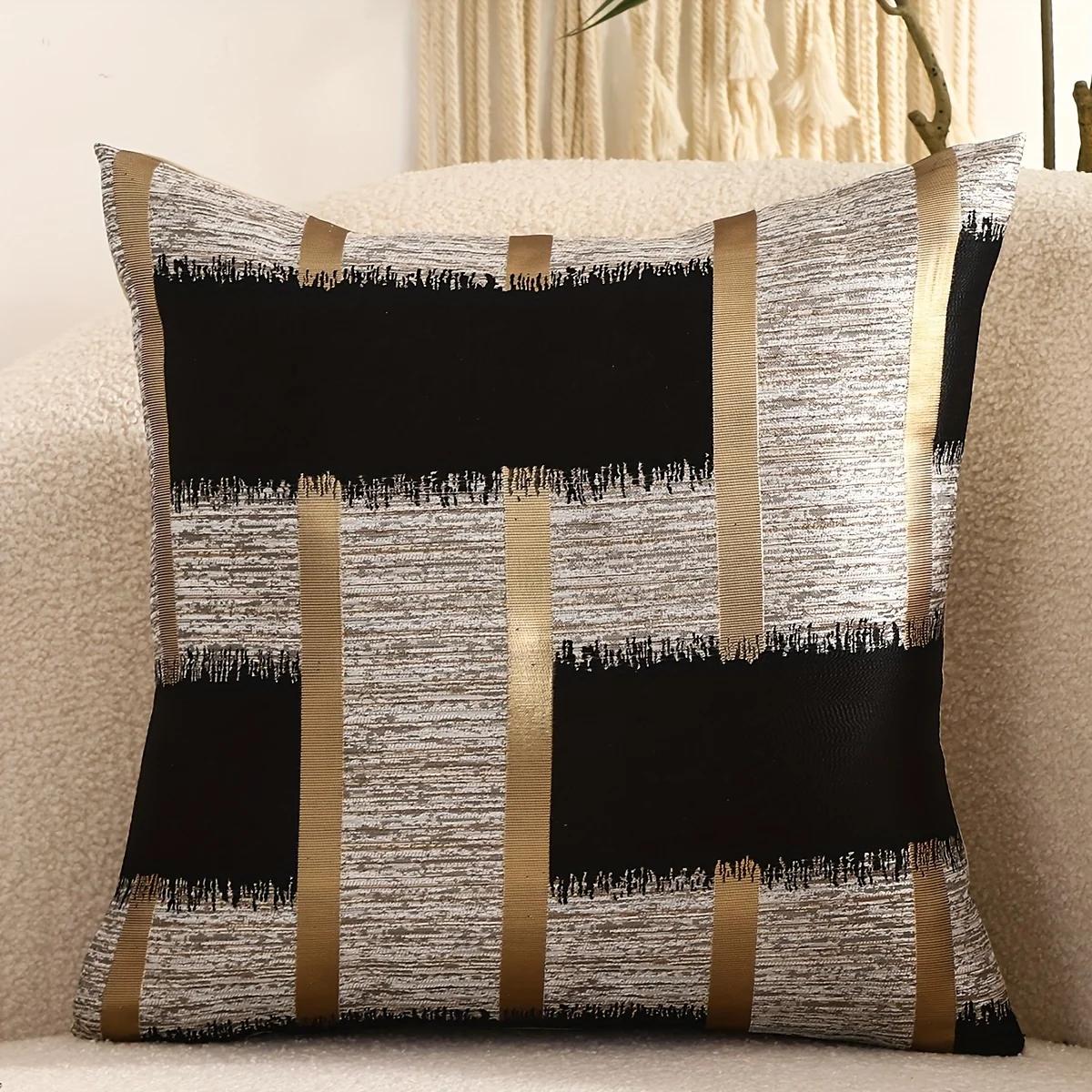 Housse de coussin en soie dorée, 100% Polyester, 1 pièce, quatre saisons, avec motif géométrique en 