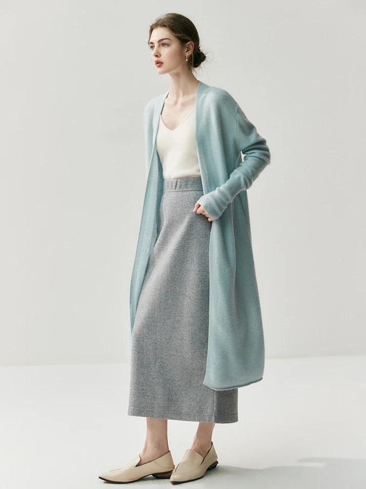 CHICUU femmes Long Cardigan pull 100% cachemire tricots point ouvert décontracté Simple Long Cardiga