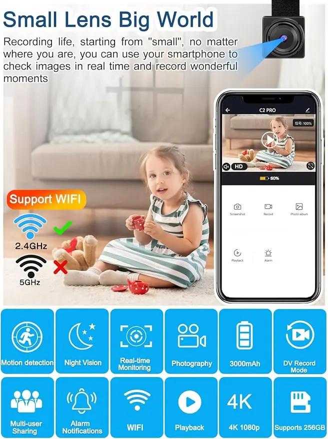 Tuya Full HD Mini caméra de sécurité sans fil bricolage 115 ° Alarme automatique de détection de m