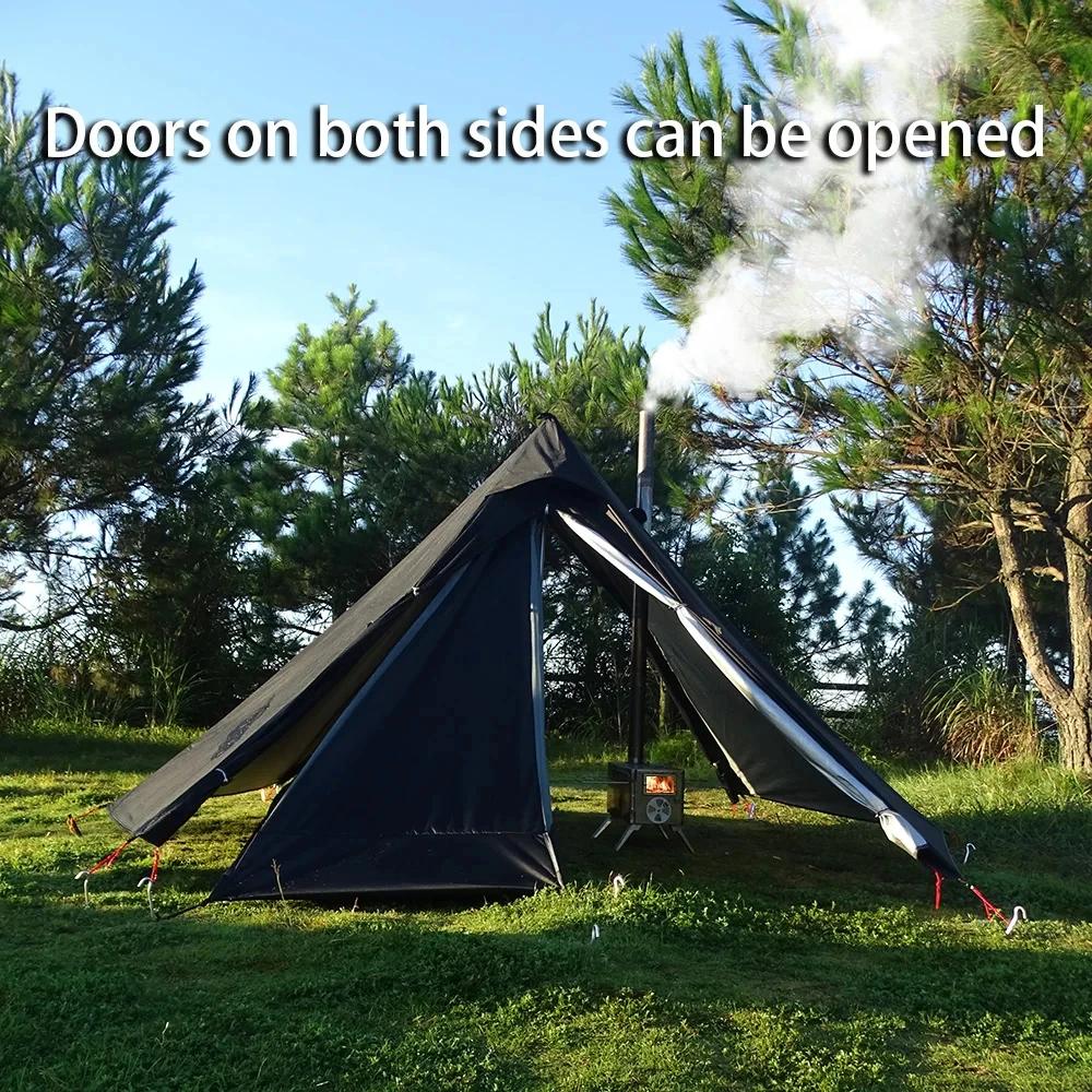 Tente chaude de Camping avec fenêtre de cheminée extérieure ultralégère Tipi tipi tente pyramide Dou