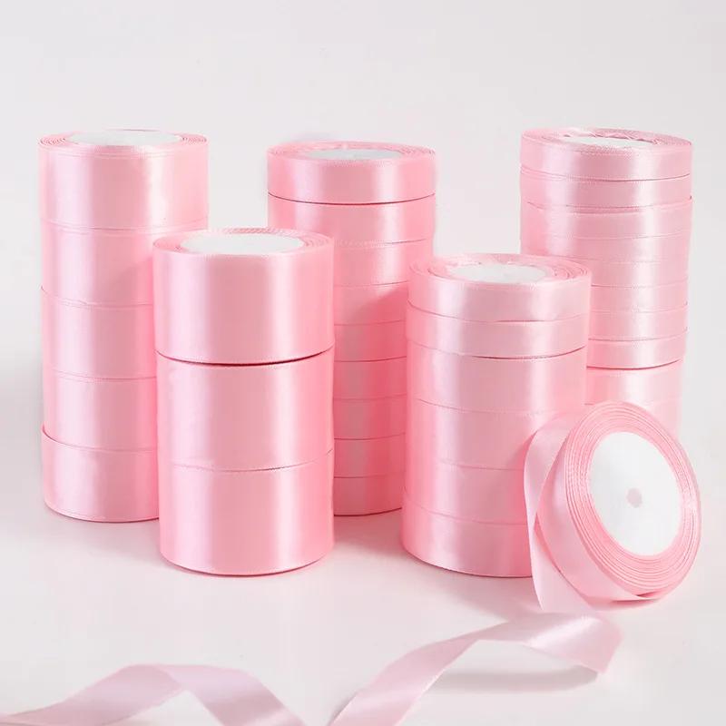 Rubans en Satin de soie rose, 22 mètres/rouleau, 6/10/15/20/25/40/50mm, pour bricolage, artisanat, n
