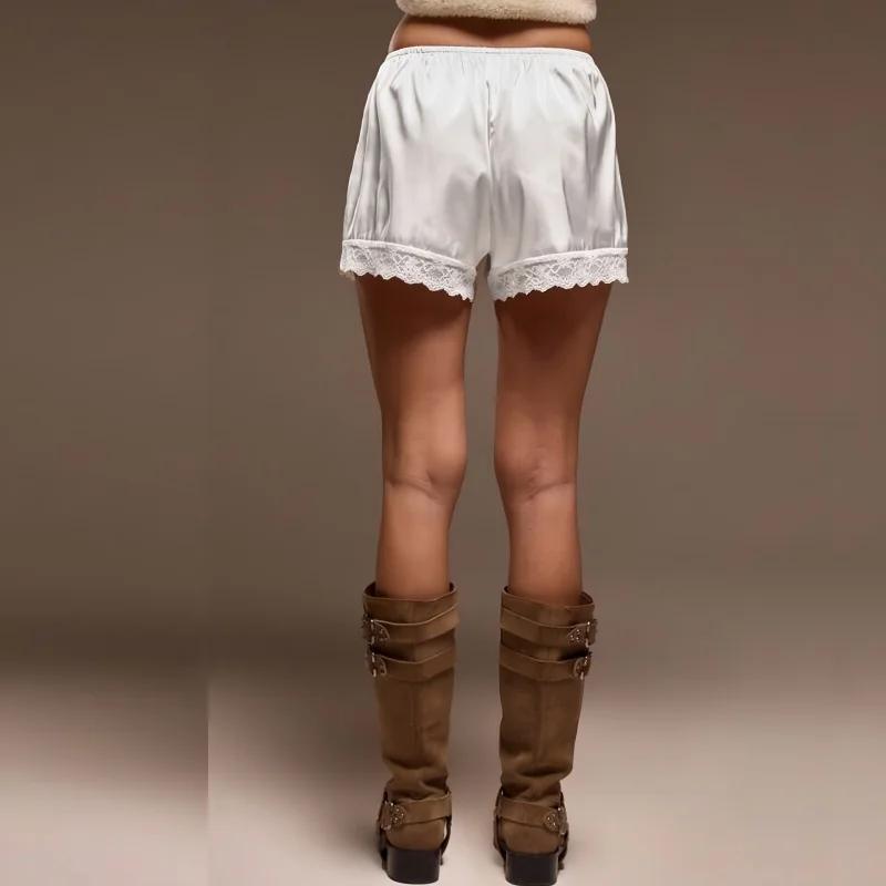 Short de salon en Satin pour femmes, taille élastique, dentelle, Patchwork, pyjama ample, vêtements 