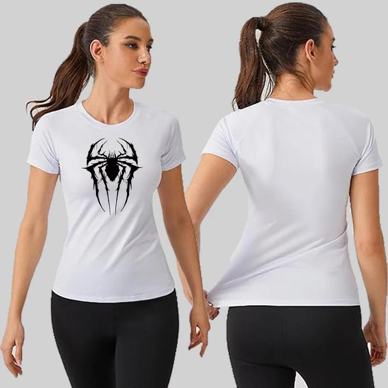 Chemise de Compression à manches courtes imprimé araignée pour femmes, T-Shirt d'athlétisme, de cour
