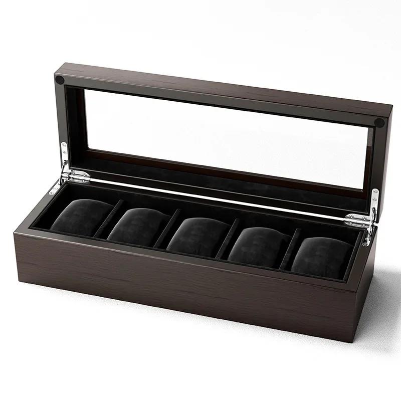 Boîte de rangement en bois pour montres mécaniques pour hommes, montres-bracelets, affichage transpa