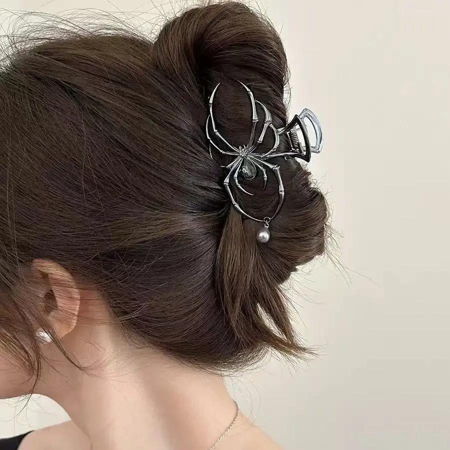 Pince à cheveux personnalisée Y2K pour femmes, Imitation de perles, alliage métallique, crâne, griff