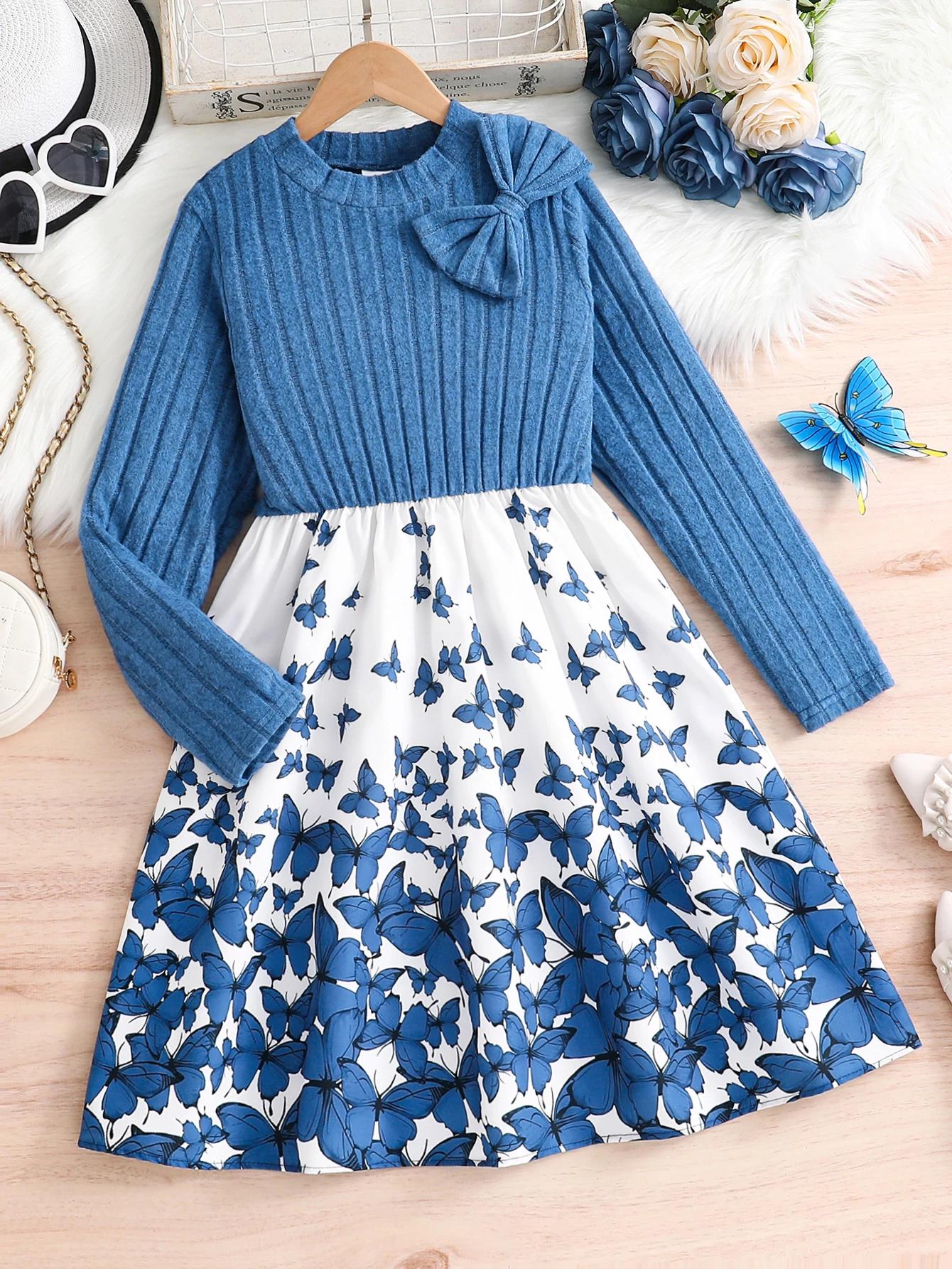 Robe en tricot décontractée pour filles de 8 à 12 ans, style printemps-automne, avec col rond, desig