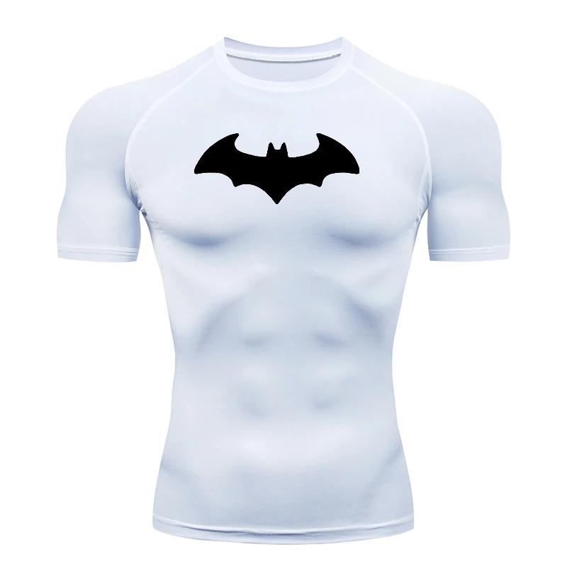 T-shirt de compression moulant pour homme à imprimé chauve-souris, à manches courtes, pour la course